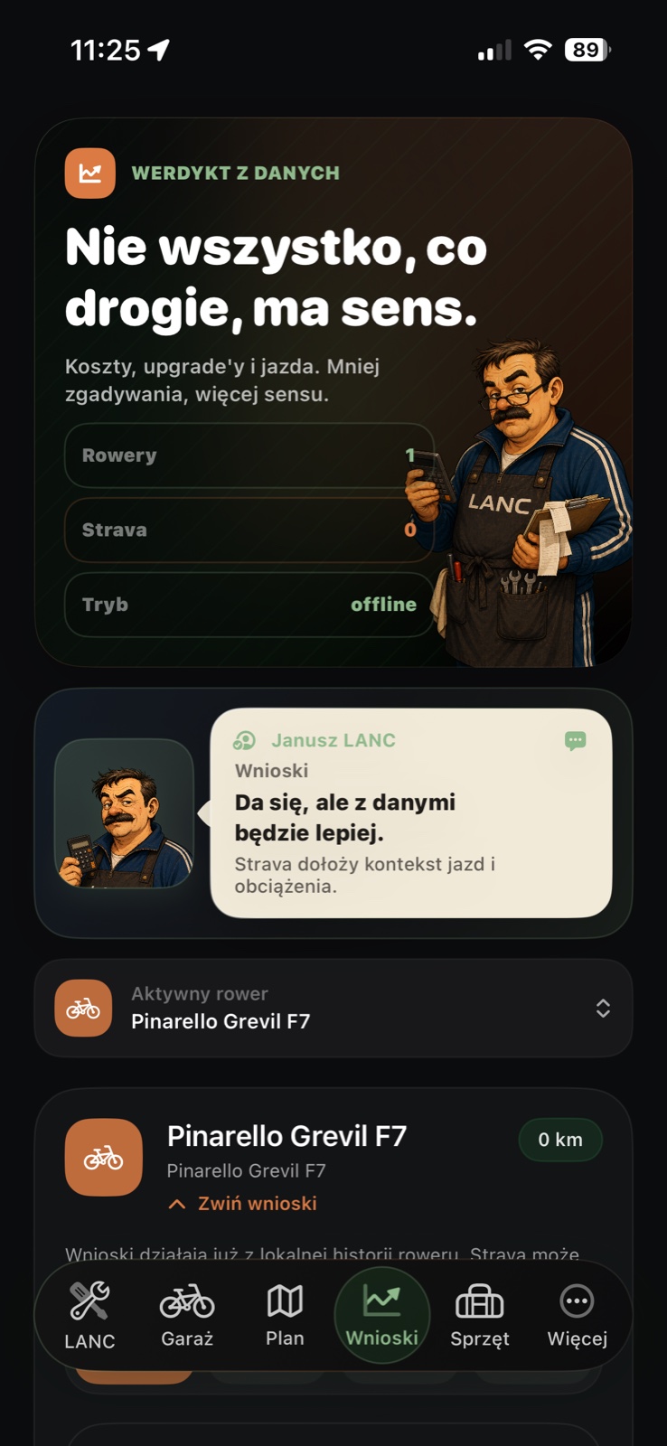 LANC 2.0 insights screen with Janusz commenting on data