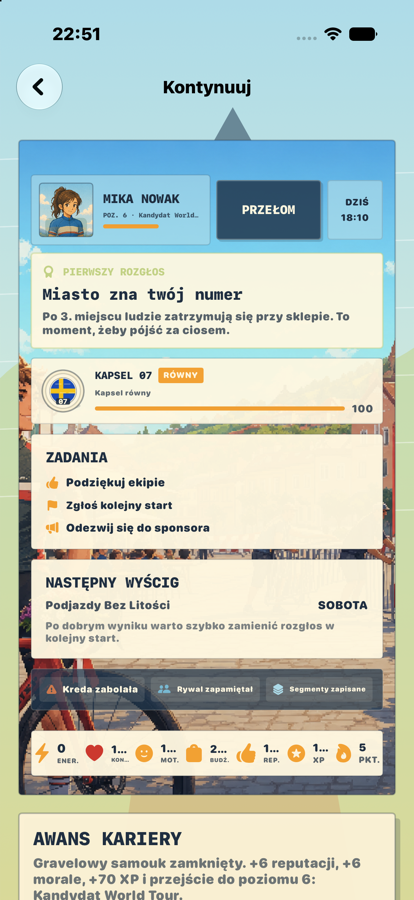 Ekran huba kariery zawodnika