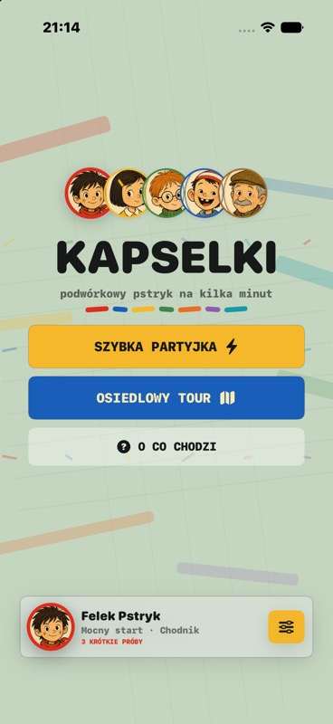 Menu gry Kapselki z wyborem trybow gry.