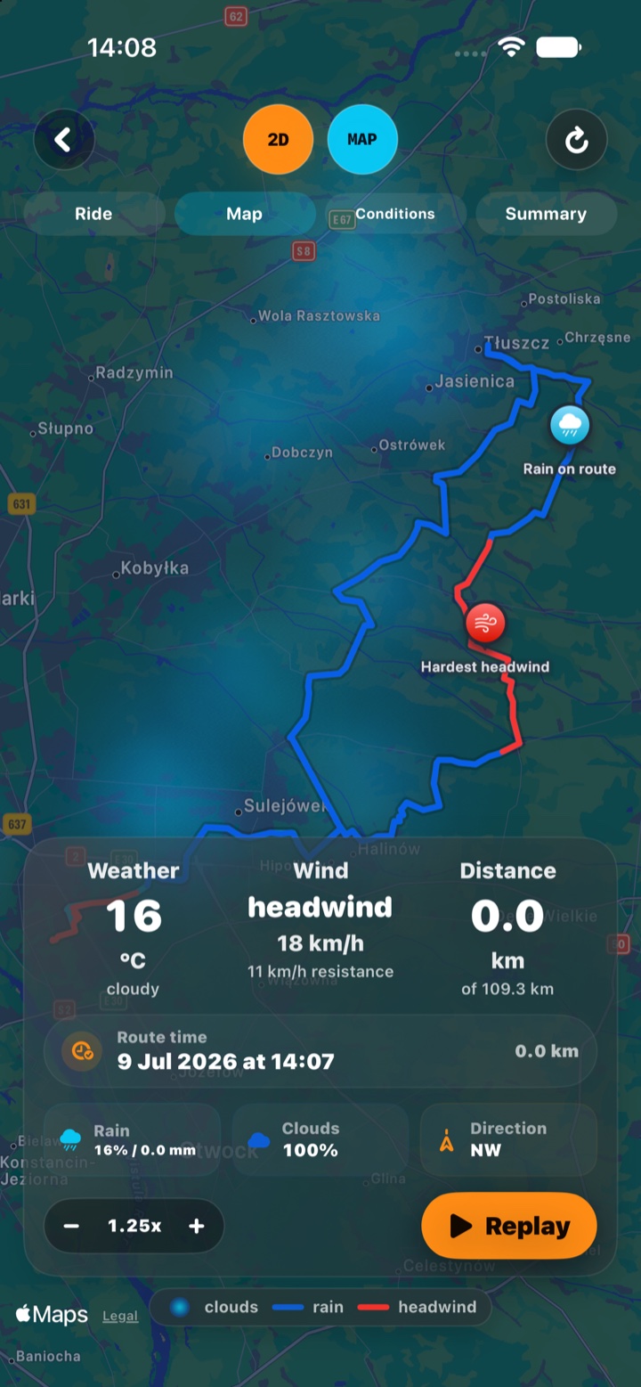 Map with critical route segments