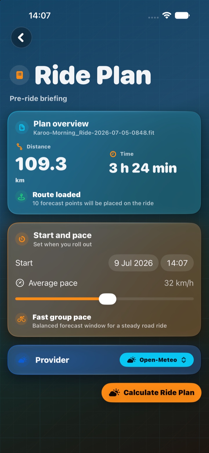 Ride plan and weather source selection