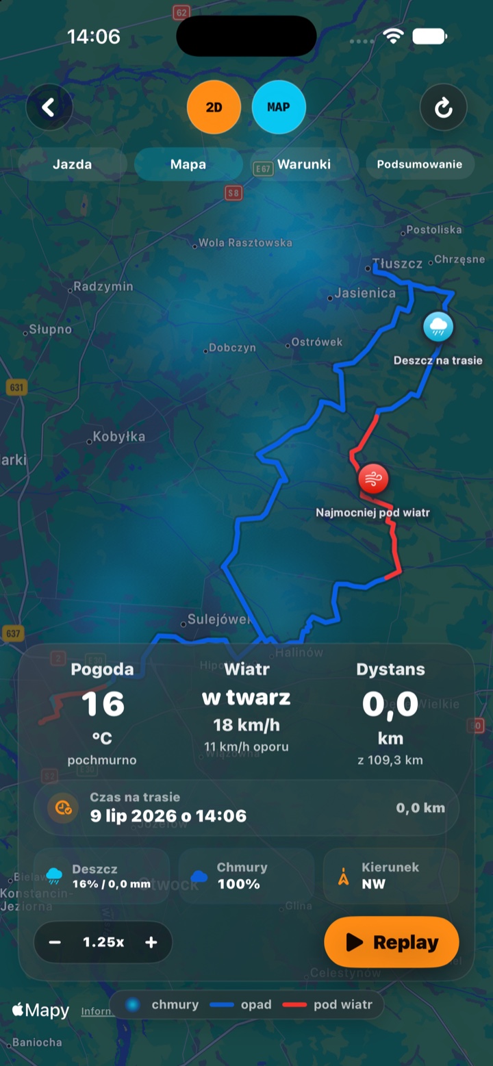 Mapa z krytycznymi odcinkami
