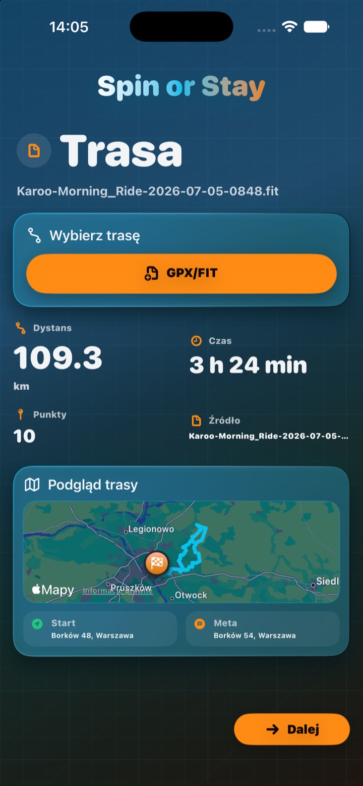 Import trasy GPX lub FIT z podglądem mapy