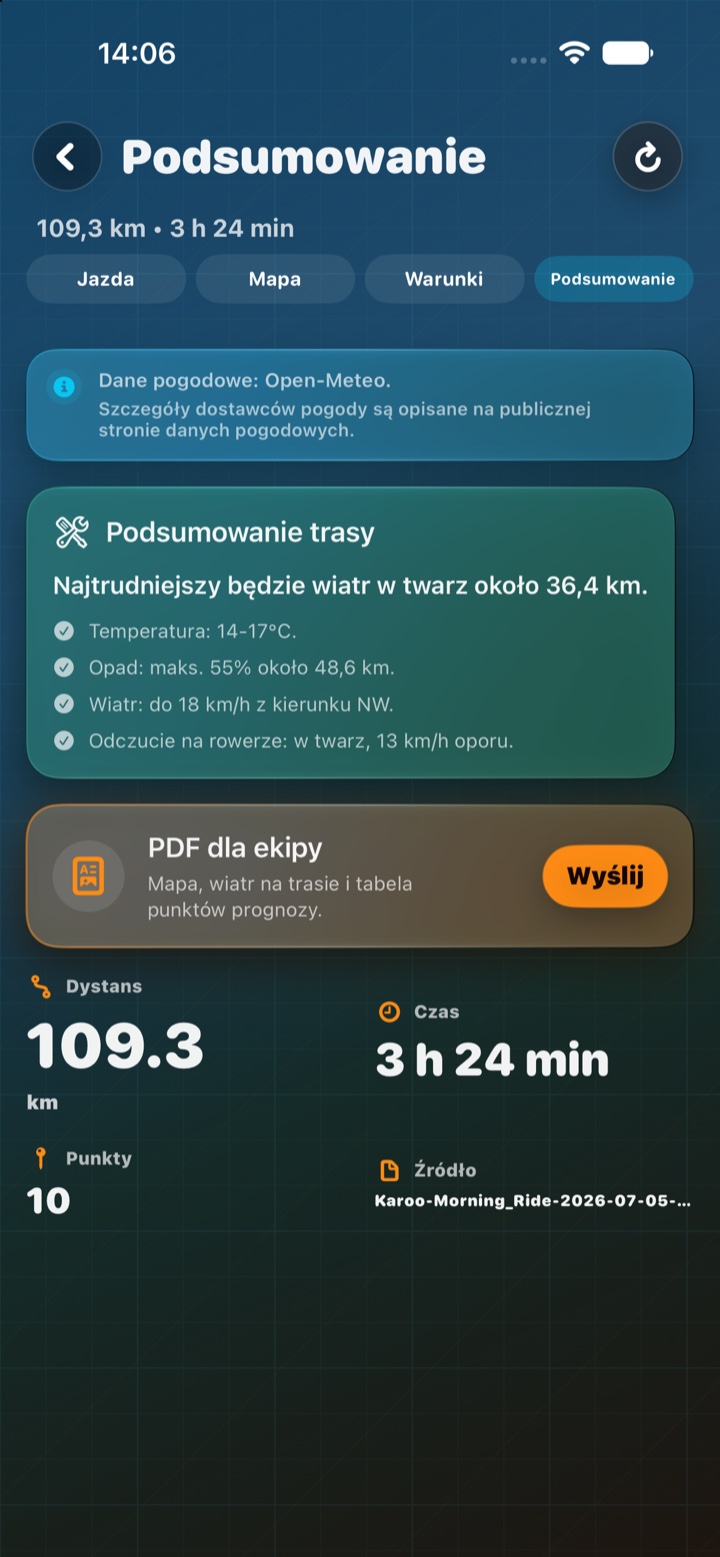 Podsumowanie przejazdu i raport PDF